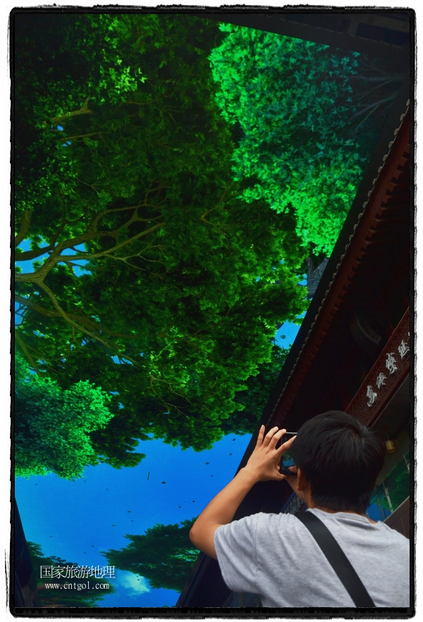 9月8日，在西安市大雁塔景區(qū)，“天幕”景觀吸引游客駐足觀看，并拿出手機(jī)拍攝。